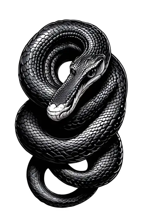 Black Snake Coiled Snake Wrapped