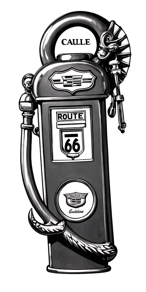 Marine Anchor Sleeve With Route 66 Gasoline Pump Cadillac And Harley Davison