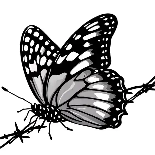 A Butterfly Trying To Get On Freedom Of Barbed Wire