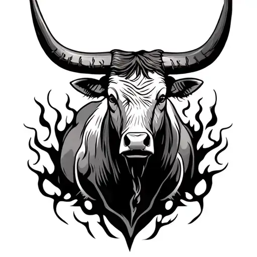 Longhorn Bull With Flames And Barbed Wire