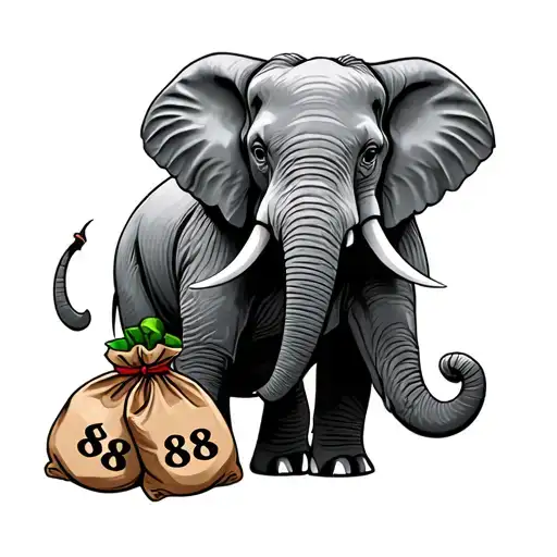 Elephant With Upright Trunk With 888 And Money Bag