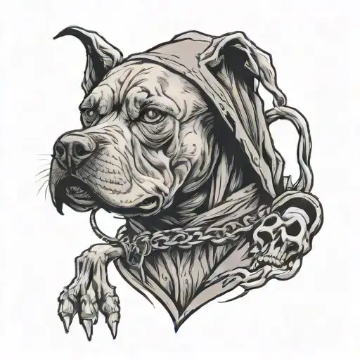 Reaper With Vindictive Evil Facial Expression Walking Hell Dog Pit Bull
