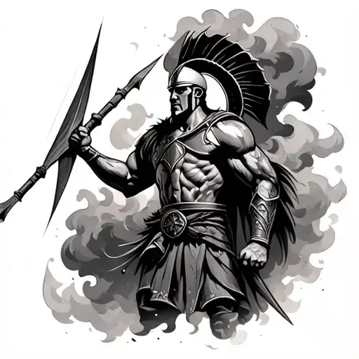 Spartan Warrior Holding Spear With Smoke Around Him