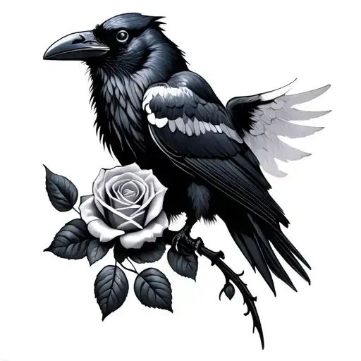 A Raven With 4 Wings And A Rose