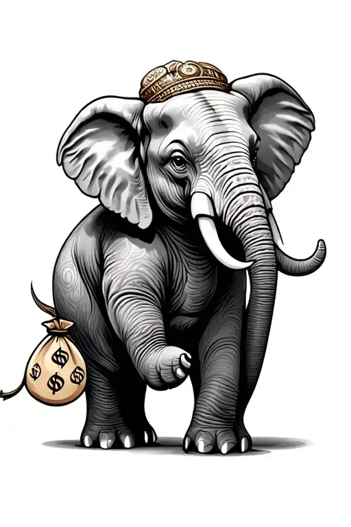 Elephant With Upright Trunk With 888 And Money Bag