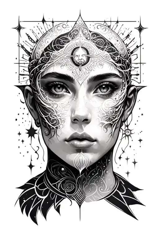 Celestial Themed Face Tattoo Design