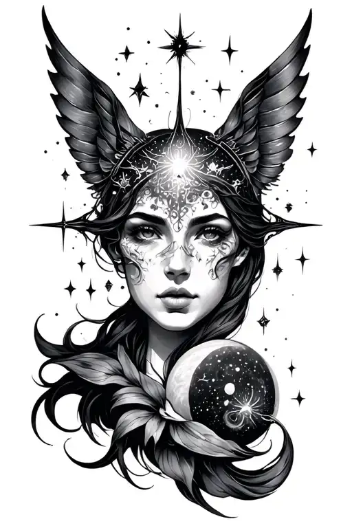 Celestial Themed Tattoo Design For Face