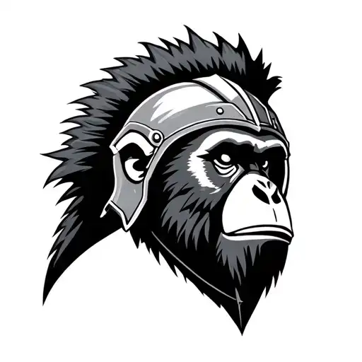 Graphical Monkey With Spartan Helmet Head Dress Shield