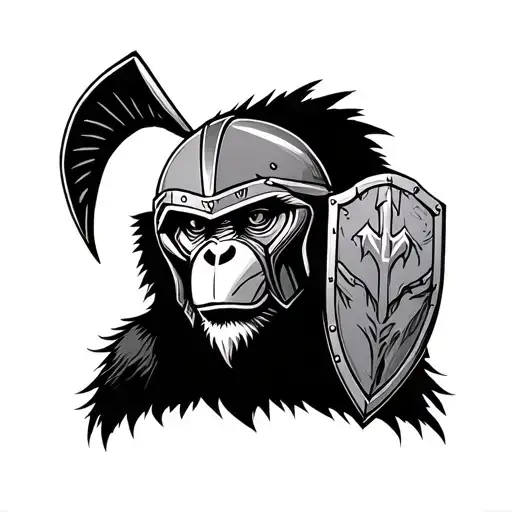 Monkey With Spartan Helmet Head Dress Shield
