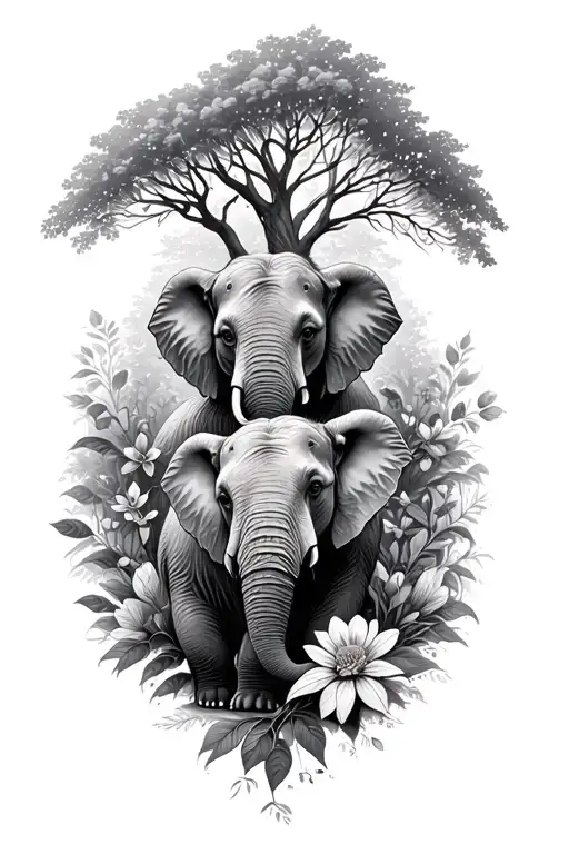Elephant Bears Flowers Trees Growing