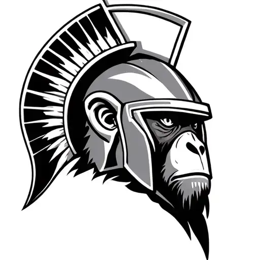 Monkey With Spartan Helmet Head Dress Shield Side View