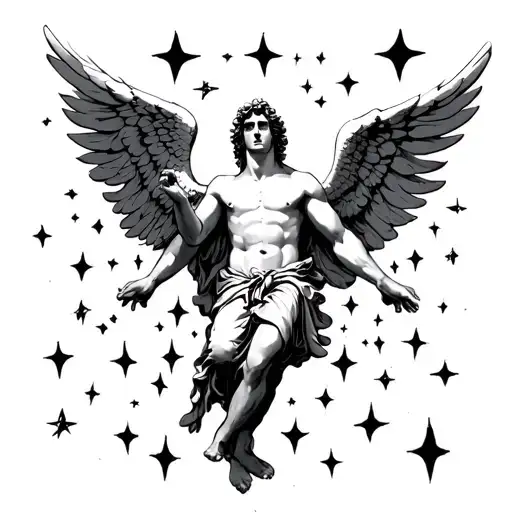 Male Angel With Arms In The Air As Stars Form Around Him
