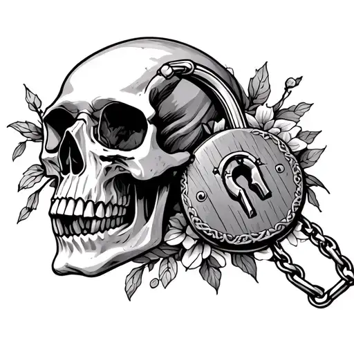 Skulll And Lock Intertwined