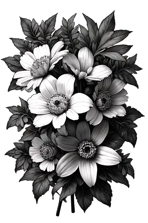 Asters Morning Glorys And Narcissi's Flowers Intertwined