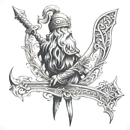 Odin's Spear With Friggs Distaff