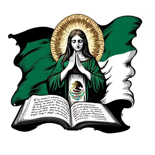 Virgin Mary Praying With Mexican Flag And Bible Verse