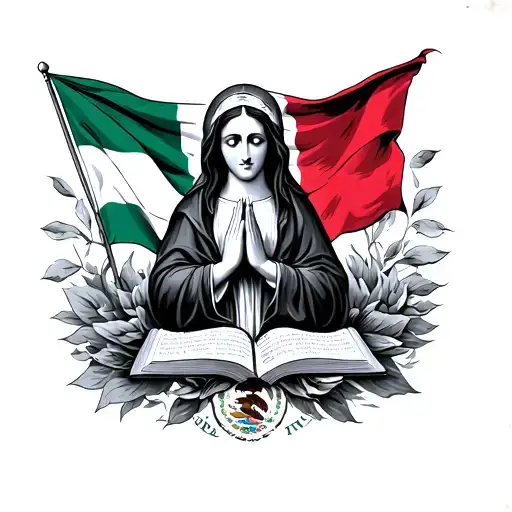 Virgin Mary Praying With Mexican Flag And Bible Verse