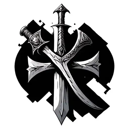 Viking Sword Broken Cross Tattoo Design