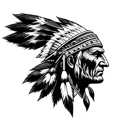 Native American Warrior Head Lookimg Forward