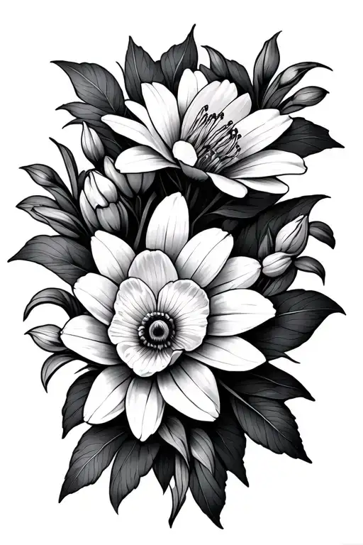 Aster And Narcissis Flowers Intertwined