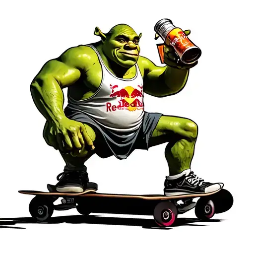 Shrek On A Skate Board Drinking Redbull