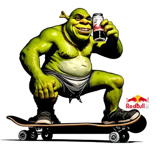 Shrek On A Skate Board Drinking Redbull