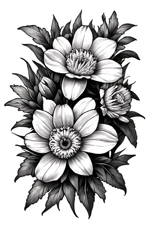 Aster And Narcissis Flowers Intertwined