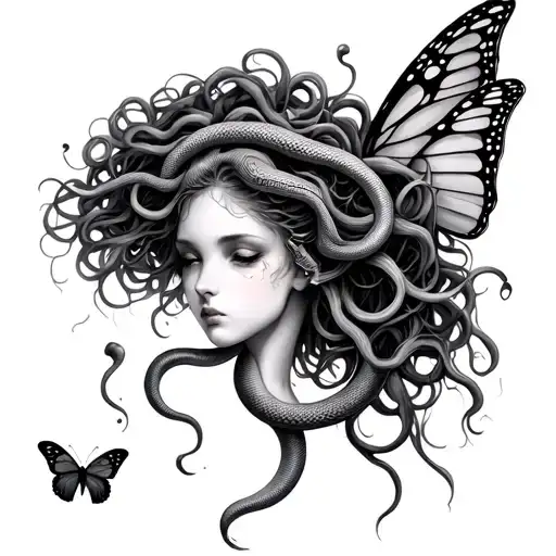 Medusa Snakes And Semicolon And Butterfly Wings