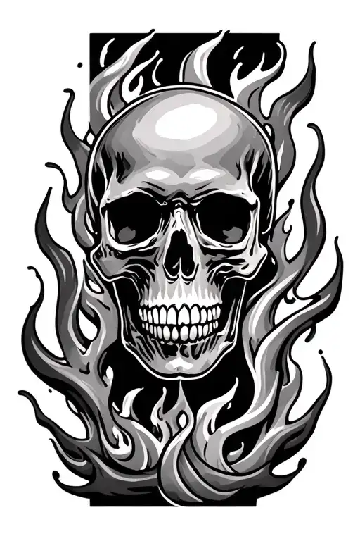 Skull And Flames Forearm Tattoo Design