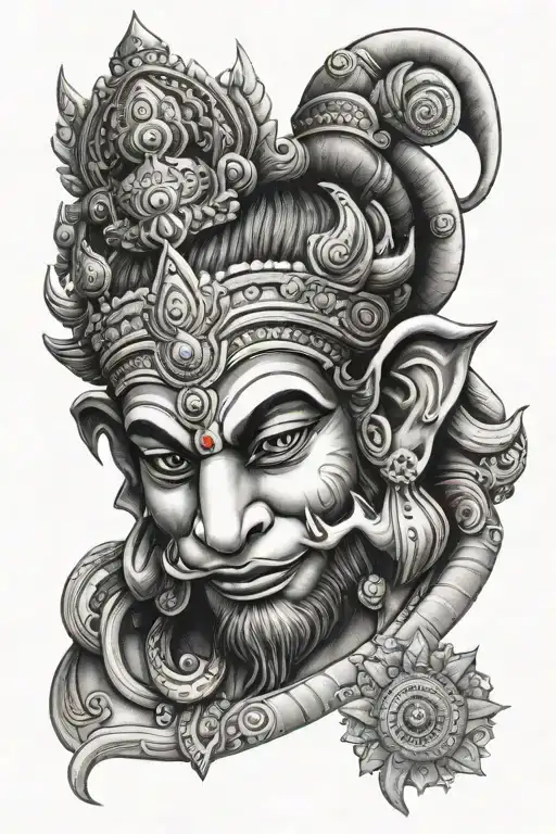 Hanuman Ji And Ganesh Ji Face Half