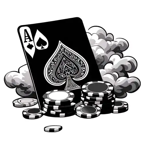 Poker Card With Chips In Clouds