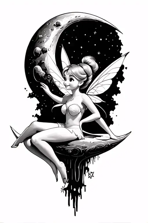 Tinkerbell Sitting On Moon