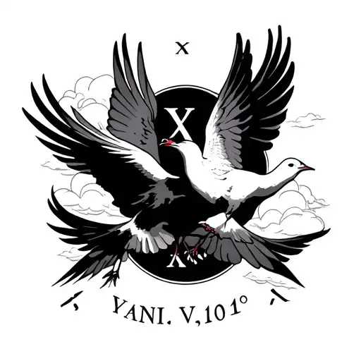 Clouds In The Background With Doves On Both Sides And Roman Numeral Date In The Middle Of It
