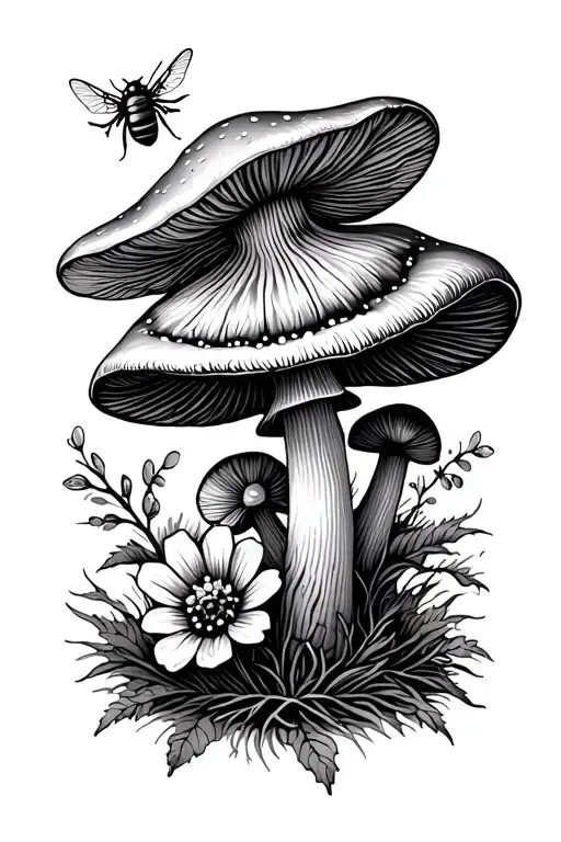 Stencil Mushrooms Flowers Insects