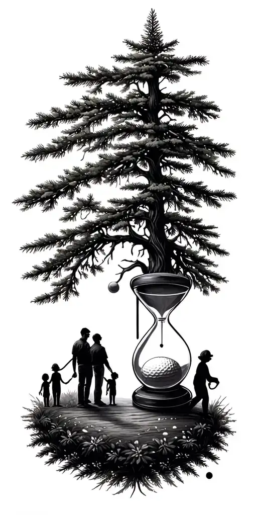 Pine Forest Wrap Around And Family Tree And Hour Glass Father With 3 Kids And Golf