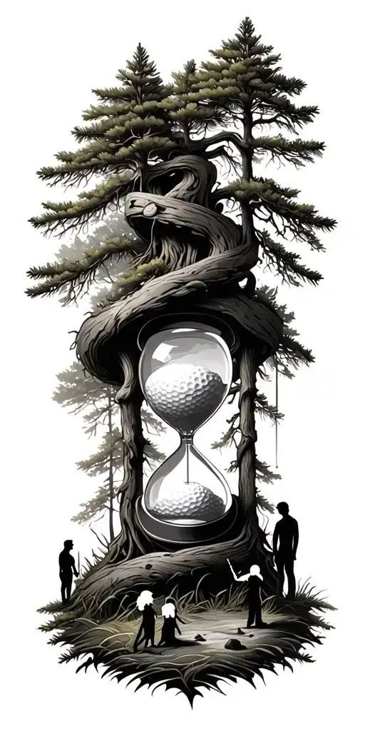 Pine Forest Wrap Around And Family Tree And Hour Glass Father With 3 Kids And Golf