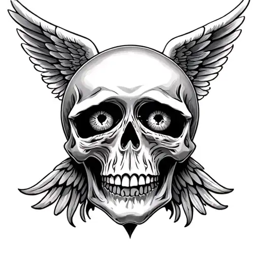 Double Skull With Centred Eye And Angel Wings
