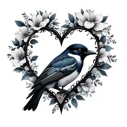 A Tui Bird And Flowes That Make The Shape Of A Love Heart