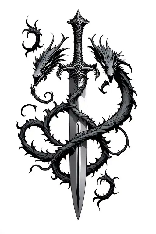 Dagger With Vines Wrapped Dragons Flying Around The Edges