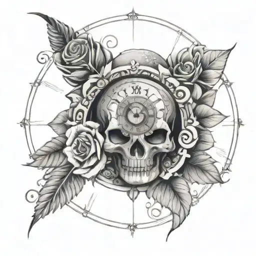 Mandala And Skull With Clock And Rose