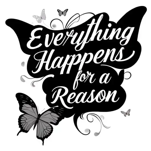 Words Everything Happens For A Reason In Cursive With Butterflies