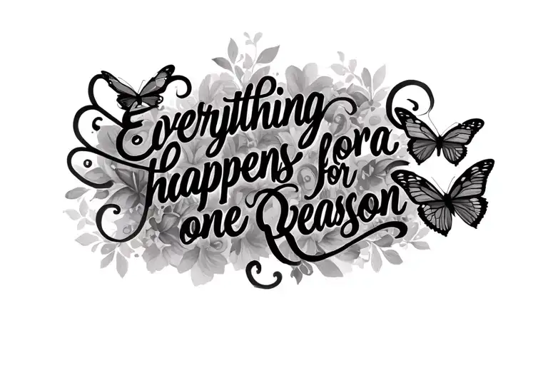 Words On Ribs In One Row Everything Happens For A Reason In Cursive With Butterflies