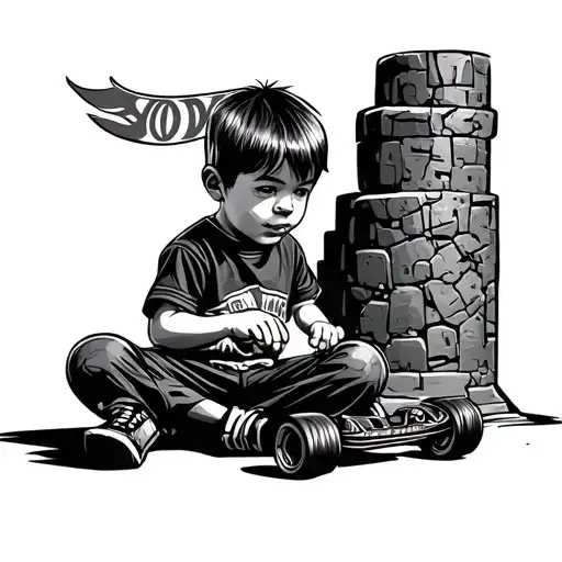 Little Boy Sitting Playing With Hot Wheels