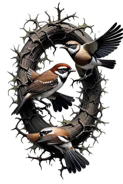 Two Sparrows Flying And Thorns Turing Into Vine Wrapinf