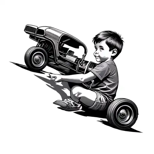 Little Boy Sitting Playing With Hot Wheels