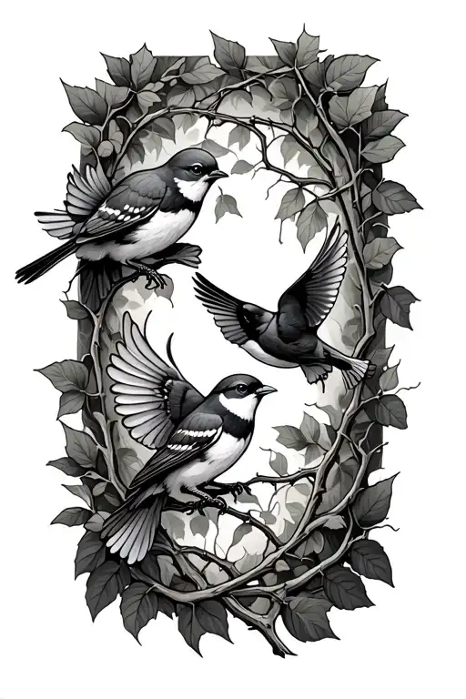 Two Sparrows Flying And Thorns Turing Into A Vine Going Down The Forearm