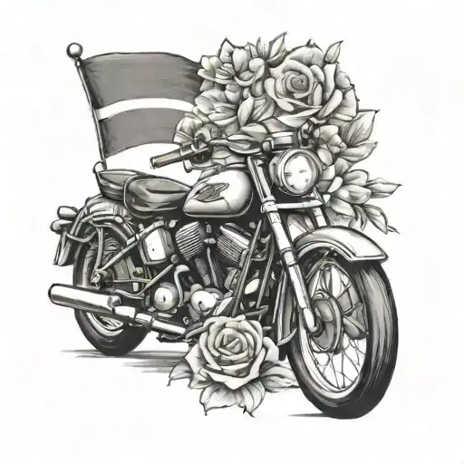 Memorial Tattoo For My Grandpa With A Motorcycle And Flowers And The Hungarian Flag