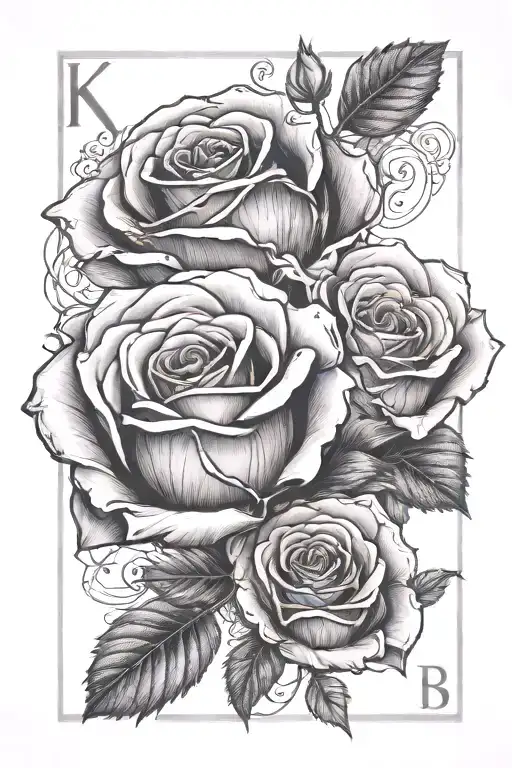 The Letters Knb In A Rose Intertwined Hearts Card