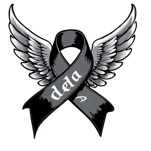 Melanoma Ribbon With Wings Coming Out Of Sides And In Between Wings It Says Deda