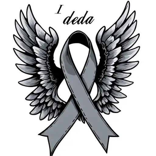Melanoma Ribbon With Wings Coming Out Of Sides Above Ribbon It Says Deda
